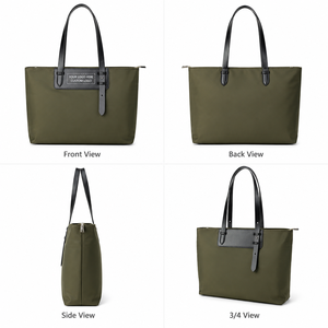 Olive Green <b>Nylon</b> Tote Bag Waterproof Shoulder <b>Handbag</b> Zipper Closure Large Capacity Solid Pattern Polyester Lining for Office - Product Image 4