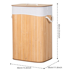 Bamboo <b>Laundry</b> <b>Hamper</b> 60x40x30cm With Lid And Handle For Clothes Storage Rectangle Shape Canvas Liner Eco Friendly - Product Image 3