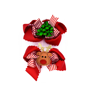 2020 Navidad alce 2 en 1 Niños Accesorios para el pelo de tejer grogrén (ligamento tafetán cinta de pelo clips - Product Image 1