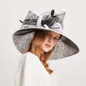 Kadın yaz kadın organze düğün şapka Fascinator gelin çay partisi şapka kilise şapkalar
