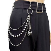 Nouvelle chaîne de taille multicouche rétro en imitation perles, chaîne punk en métal avec araignée et crâne, porte-clés punk, chaîne de pantalon/portefeuille