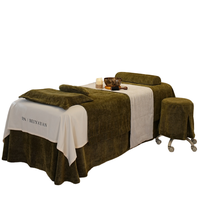 Ensemble complet vert foncé 4 pièces pour table de massage et lit, comprenant jupe de lit, taie d'oreiller, housse de tabouret et housse de couette avec rembourrage