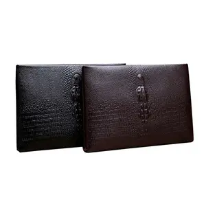 Carteira masculina de couro vintage, padrão de crocodilo, bolsa de mão de couro, carteira para homens