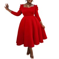 D3354 Dernière Collection Robes Automne & Hiver Femmes Casual Col Carré Taille Haute Robe Trapèze Robes Africaines pour Femmes Vêtements