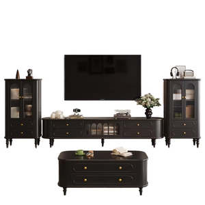Meuble TV de luxe moderne de style français avec vitrines <span class=keywords><strong>en</strong></span> verre cannelé cintrées, centre de divertissement personnalisé pour salon, <span class=keywords><strong>direct</strong></span> usine - Product Image 1