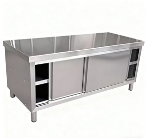 Armoire <span class=keywords><strong>de</strong></span> préparation alimentaire <span class=keywords><strong>de</strong></span> comptoir en acier poli homologuée CE, robuste, capacité <span class=keywords><strong>de</strong></span> charge <span class=keywords><strong>de</strong></span> 800 kg, double porte, trois tiroirs, pour pub, bar, club - Product Image 4