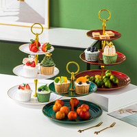Décoration de table de fête à la maison 2 cravates 3 niveaux porte-cupcake rond luxe en plastique fruits bonbons mini dessert ensemble d'assiettes de service