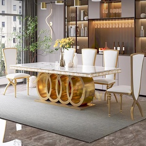 Cổ Điển Ý Trắng ăn bộ lớn hình chữ nhật 8 chỗ ngồi ghế da sang trọng bằng đá cẩm thạch bàn ăn đồ nội thất phòng ăn - Product Image 5
