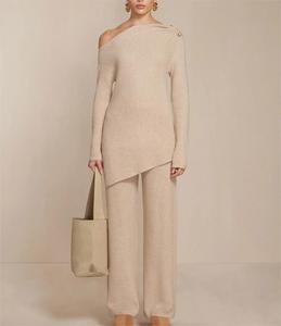 Maglioni Asimmetrici da Donna 2026, Set Personalizzato a Due Pezzi con Spalla Scoperta, Completi con Pantaloni, Fornitore di Maglieria Femminile - Product Image 2