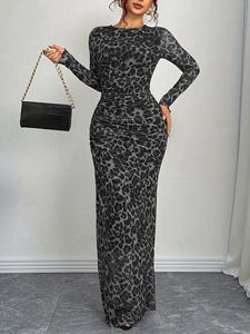 <span class=keywords><strong>Robe</strong></span> longue en polyester à imprimé léopard, taille haute, coupe ajustée, style vintage pour femme 2026 - Product Image 4