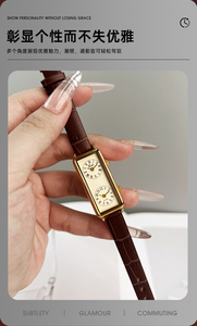 Reloj de pulsera minimalista cuadrado para mujer, doble movimiento, correa de cuero vintage, reloj de cuarzo, adecuado para el lugar de trabajo - Product Image 3