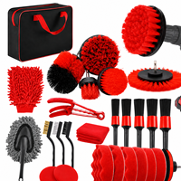 Kit de lavage de voiture 28 pièces, brosses de détaillage, accessoires de nettoyage pour perceuse, brosses douces pour l'intérieur, l'extérieur, les roues, le tableau de bord