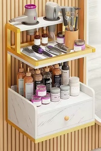 Muebles de Salón Modernos Dorados para Montar en la Pared, Estaciones de Peluquería con Gabinete de Almacenamiento de Herramientas para Barbería - Product Image 3