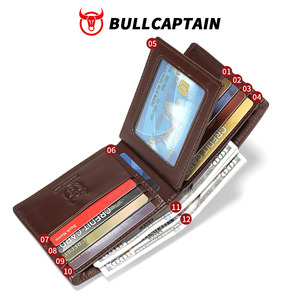 BULLCAPTAIN Customizable Cowhide Leather Men's <b>Wallet</b> Ultra-Thin Large Capacity RFID Blocking Anti-Theft Clip <b>for</b> Credit <b>Cards</b> - Product Image 3