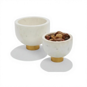 Bulk <b>Marble</b> Bowl <b>Set</b> Of 2 Different Size Round Shape Dry Fruits Bowl With Metal Base At Competitive Prices - Product Image 1