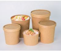 Vente en gros Bol en papier kraft jetable personnalisé pour soupe crème glacée salade avec couvercle à emporter
