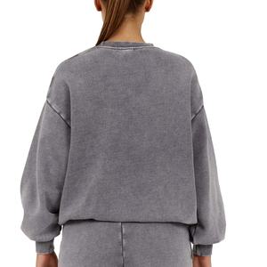 เสื้อสเวตเชิ้ตผู้หญิงทรงครอป คอวี แขนยาว ทรงหลวม สไตล์ฝรั่งเศส ผ้าเฟรนช์เทอร์รี่ สีพื้น คุณภาพสูง ดีไซน์เอฟเฟกต์สีแบบแอซิด - Product Image 5