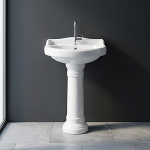 Ensemble de lavabo moderne carré en céramique avec piédestal intégré et trou pour robinet, pour salle de bain et hôtel, équipement sanitaire - Product Image 2