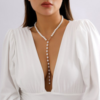 Collier long à chaîne de perles vintage, style européen-américain transfrontalier, simple, avec pampille en fausses perles, de niche