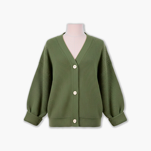 Cardigan décontracté simple en tricot torsadé 100 % acrylique, col en V, couleur unie, sans impression, anti-plis, 3 boutons, fabriqué au Vietnam - Product Image 2