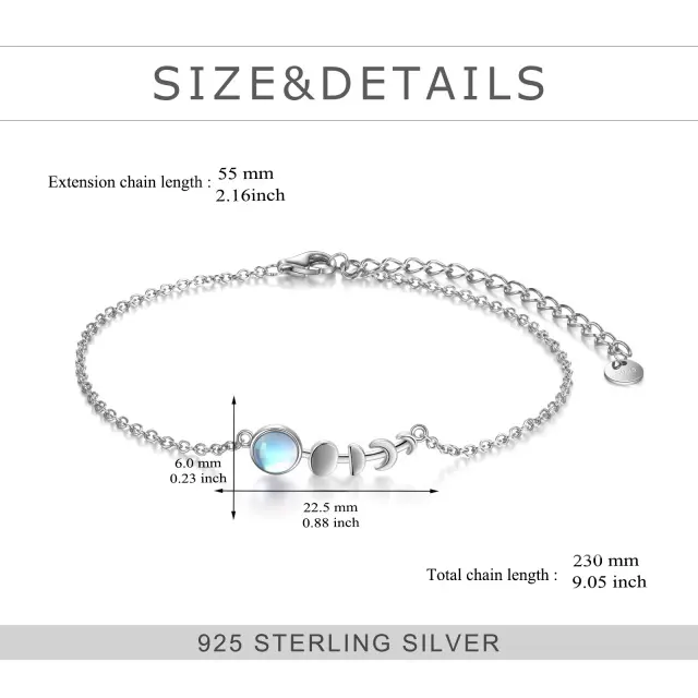 All'ingrosso nuovo Design 925 argento Sterling 9 + 2 pollici O catena pietra di luna fase bracciale