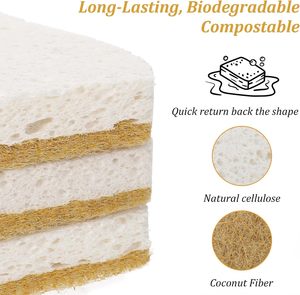 <b>Biodegradable</b> Natural Kitchen Sponge Compostable Cellulose and Coconut Walnut Scrubber Sponge Eco Friendly Sponge - Product Image 3