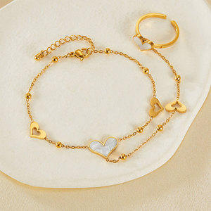 Bracelet Cœur en Acier Inoxydable 316L Anti-ternissement Plaqué Or PVD 14k 18k pour Femme, Chaîne de Main de Mariée et Bague - Product Image 5