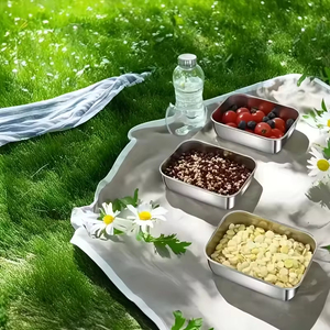 Boîte à lunch bento en gros pour micro-ondes, récipient alimentaire en acier inoxydable avec couvercle en plastique - Product Image 2