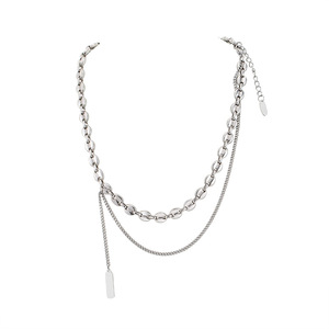 Collar de cadena de acero inoxidable con diseño de granos de café entrelazados, diseño en capas para hombres y mujeres, joyería de moda. - Product Image 5