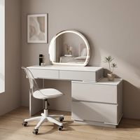 Mesa de Maquillaje Moderna, Ecológica y Duradera con Espejo Iluminado y Almacenamiento Blanco para Dormitorio