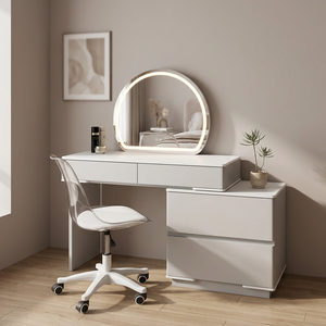 Modern Makeup <b>Vanity</b> <b>Table</b> with Lighted <b>Mirror</b> White Storage Desk for Bedroom Furniture - Product Image 3