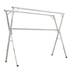 3-Rod Folding <strong>Telescopic</strong> Modern <strong>Clothes</strong> Rack Floor-Standing Galvanize Steel <strong>Rail</strong> for Indoor Balcony Living Room Outdoor - Product Image 1