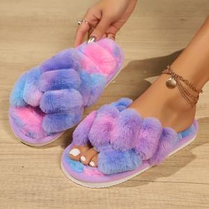 Chaussons d'intérieur doux et moelleux pour femme, à bout ouvert et croisé, idéaux pour l'hiver – Nouveauté promotionnelle - Product Image 3