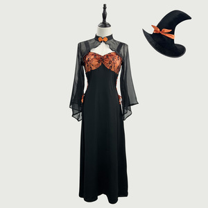 Zixiao <b>Witch</b> Costume Black Plus Size Halloween Adult Women Spandex Dress With <b>Hat</b> - Product Image 1