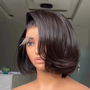 13x4 pelucas de corte Pixie Frontal de encaje HD sin pegamento pelucas rectas en capas onduladas cortas SDD corte Romo Bob corto Peluca de encaje completo <span class=keywords><strong>cabello</strong></span> humano - Product Image 1