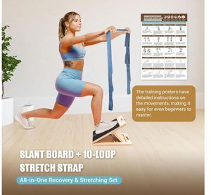 Planche inclinée personnalisée pour étirement des mollets, planche d'étirement des mollets en <span class=keywords><strong>bois</strong></span> réglable avec sangle et poster d'entraînement, capacité de 300 lb - Product Image 2