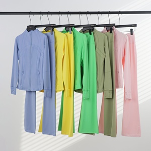 Ensemble pantalon patte d'éléphant respirant et veste à col montant <span class=keywords><strong>LULU</strong></span> – Haut zippé ajusté et tenue de yoga extensible pour femme - Product Image 1