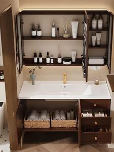 Retro solid wood household <b>LED</b> <b>mirror</b> storage multifunctional bathroom cabinet - Product Image 6