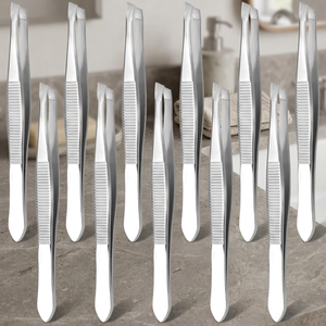 Pinzas Clásicas para Cejas Longhui, Antideslizantes, de Acero Inoxidable con Rayas, Punta Inclinada, Herramienta Auxiliar para Pestañas Postizas, Clip para Cejas y Barba - Product Image 3