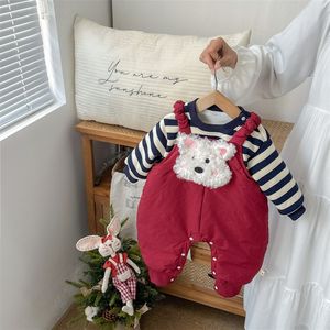 Conjunto de dos piezas para bebés y niños pequeños, otoño-invierno: camiseta de forro polar con peto de algodón grueso, estilo nuevo 2025 para exteriores - Product Image 3