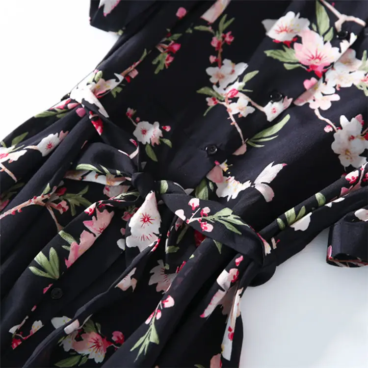 ¡Novedad de 2024! Vestido largo de seda de manga corta con estampado Floral para mujer, vestidos de seda con cuello en V, elegantes para mujer