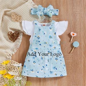الفتيات رومبير الزي جولة طوق يطير كم بذلة + الأزهار طباعة حمالة تنورة - Product Image 1