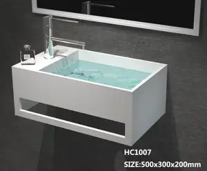 solid surface material artificial stone wall hung wash basin with cabinet for bathroom