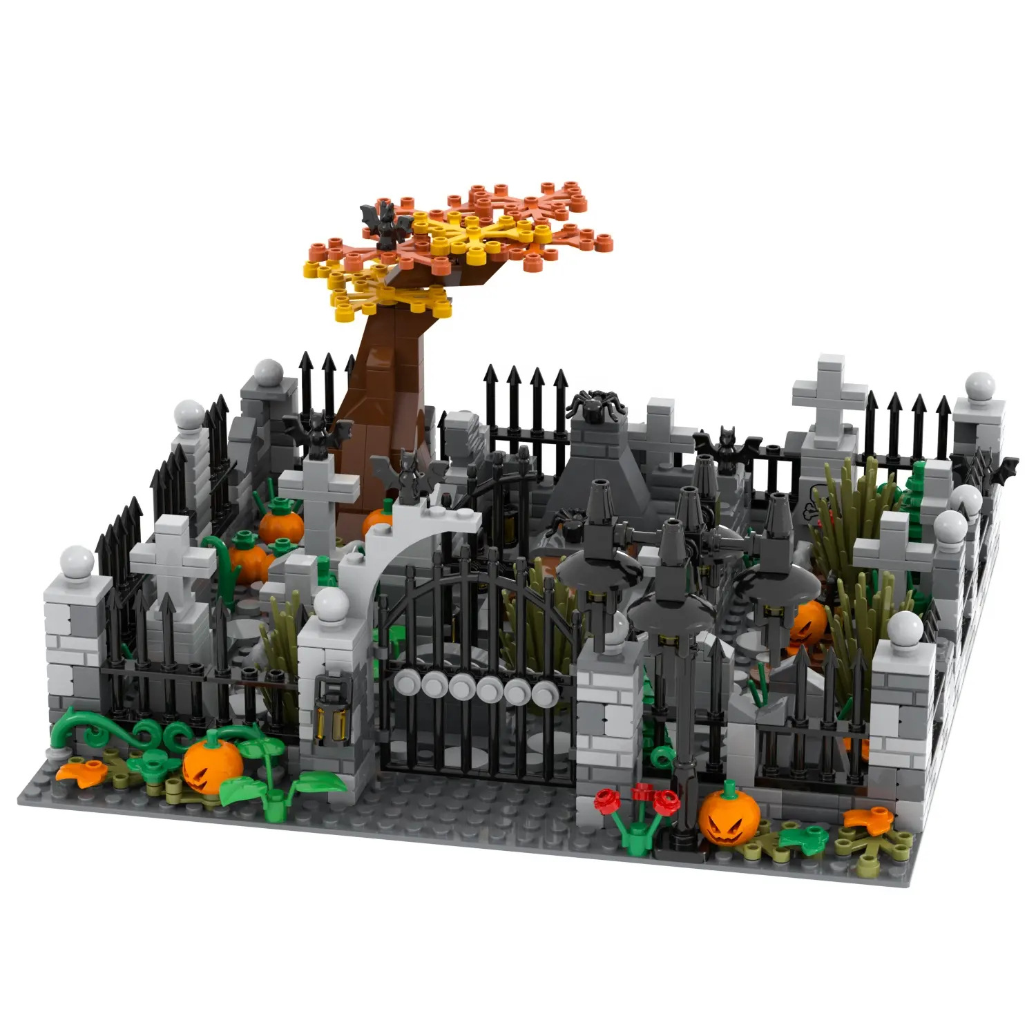 MOC1070 Halloween cimitero mattone Dracula legumi bara ragno zucca tomba lampada WM blocchi mattoni da costruzione blocchi figure giocattoli