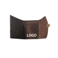 Dompet Lipat Tiga SHIMO Logo Kustom Kulit Hitam Tempat Kartu MOQ Rendah 50pcs Dompet Saku Minimalis Tipis untuk Pria Wanita