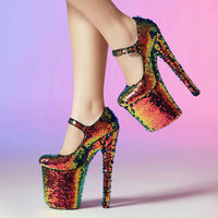 Chaussures à plateforme en microfibre à paillettes, hauteur 20 cm, pour femmes, pour la pole dance et les soirées, talons élégants pour les clubs