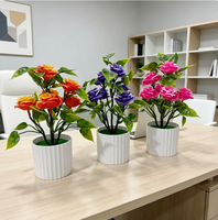 Bonsaï de roses artificielles en soie, fait main, réaliste, 6 grandes têtes, fleur en pot pour décoration intérieure, mariage, style européen
