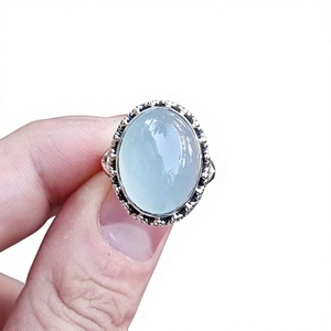 Calcedonia Turquesa, Corte Ovalado, Gema Natural Hecha a Mano, Calcedonia Azul, Plata de Ley 925, Joyería, Regalo para Mujer - Product Image 1