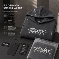 Ensemble de survêtement RAMAX 450GSM épais déchiré effet vieilli, sweat à capuche délavé à l'acide et pantalon de survêtement ample, style streetwear Y2K pour homme, personnalisable en gros