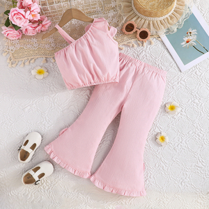 ชุดเสื้อผ้าเด็กผู้หญิงสองชิ้นสุดหรู ดีไซน์ไหล่เดียว ประดับดอกไม้สวยงาม แฟชั่นสำหรับงานปาร์ตี้ฤดูร้อน ลายดอกไม้หลากหลายแบบ - Product Image 2